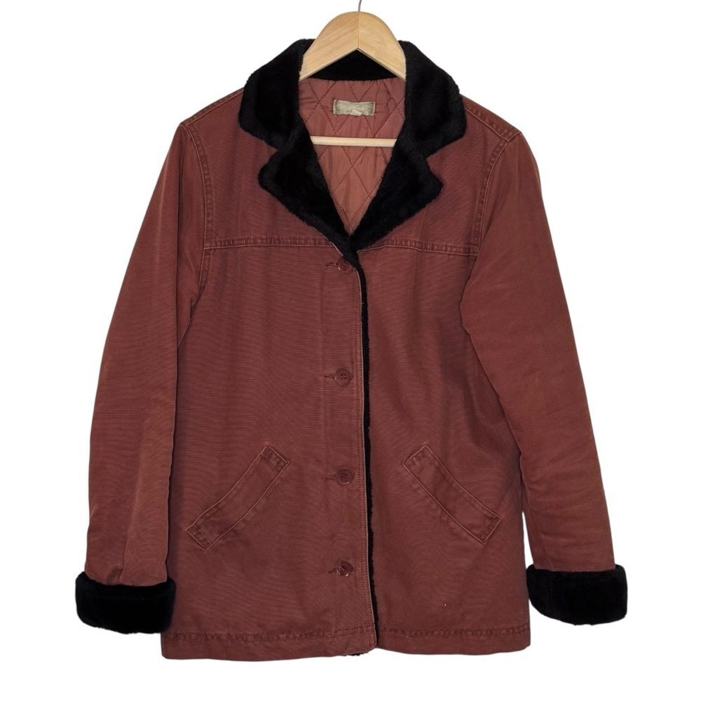 VINTAGE Y2K Field Barn Jacket Coat Reddish Brown Faux Fur Trim Sz Medium READ